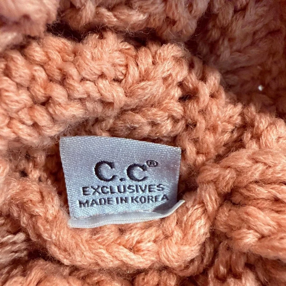 C.C Kids Peach Pink Cable Knit Beanie Winter Hat